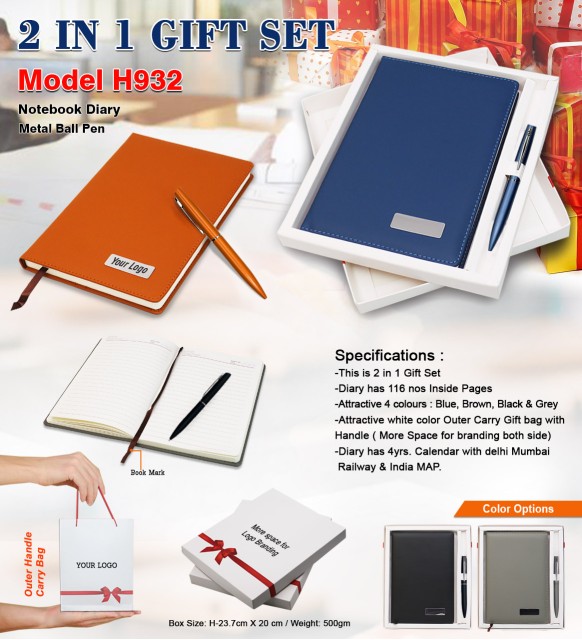 2 in 1 gift set notebook diary and metal ball pen